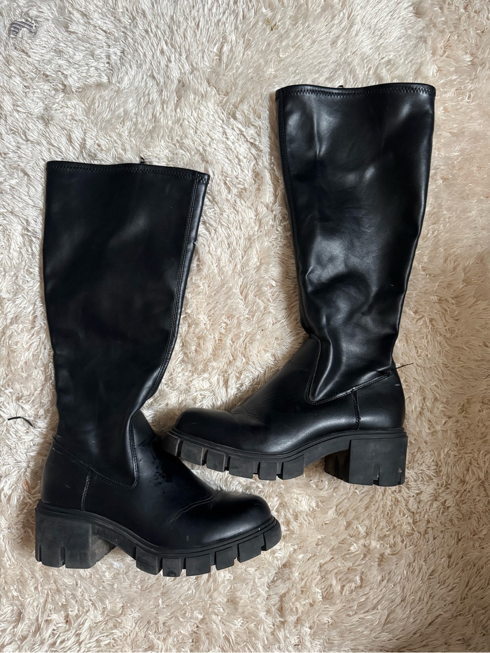 Black Chunky Knee-High Boots